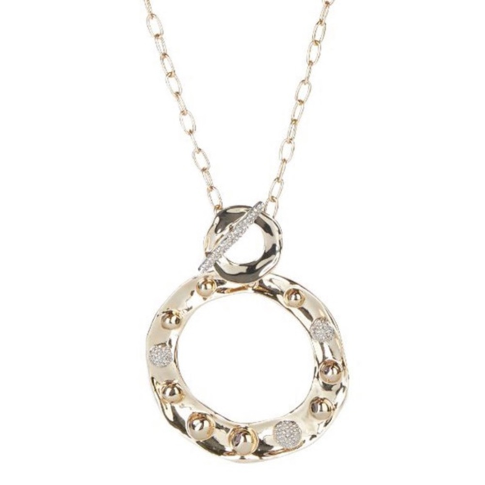 Alexis Bittar Large Gold Molten Repoussé & Crystal Dot Pendant Necklace - Picture 4 of 15